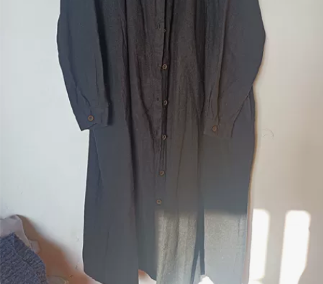 纯麻古风长袍,单层带侧兜,胸围140,长1...