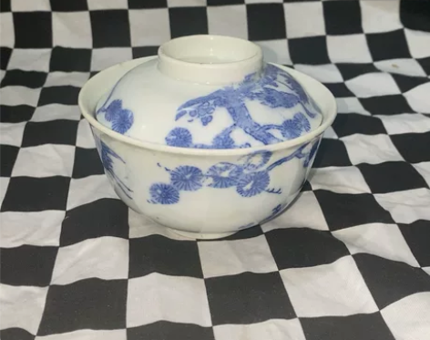 松鹤延年 老青花盖碗 纯手绘 没有使用痕迹...