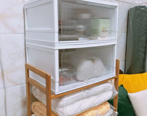 #可折叠透明收纳箱侧开家用书籍储物盒玩具收...