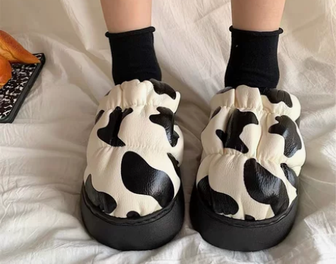 厚底奶牛棉拖鞋女2022冬季新款ins皮面...