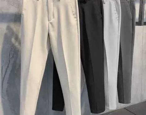 春夏薄款纯色坠感松紧腰小西裤男宽松直筒垂感...