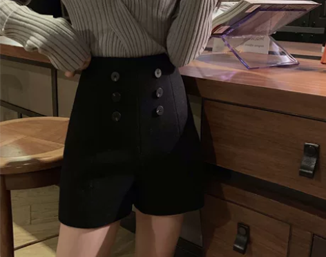 ?高腰双排扣加厚毛呢短裤女秋冬休闲百搭  ...