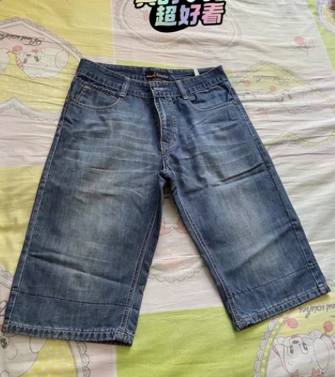 男士牛仔短裤 男士牛仔短裤直筒宽松五分裤休...