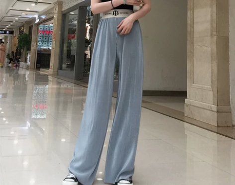 李婉君网红风琴褶港味坠感阔腿裤女高腰垂感夏...