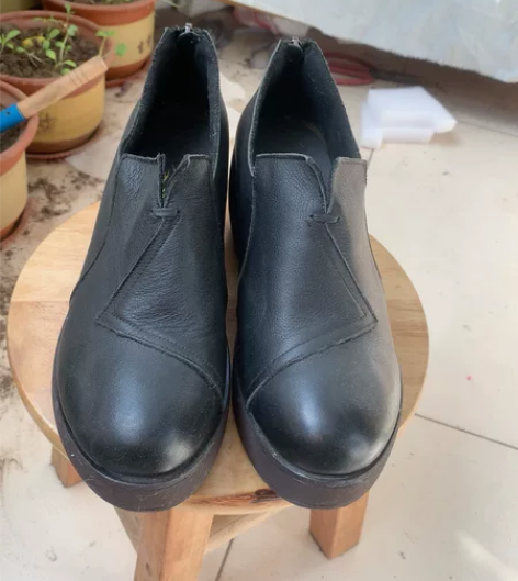 真皮深口单鞋女春秋季坡跟侧拉链防水台软底松...