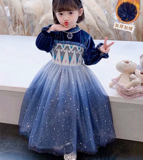全新 【清仓特价】冰雪奇缘爱莎公主裙女童加...