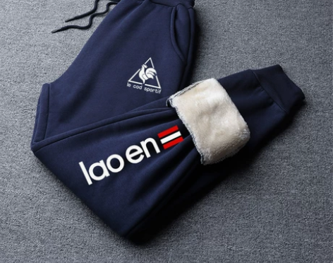 法国大公鸡羊羔绒运动束脚休闲保暖长裤男士宽...