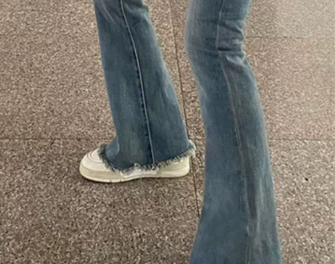 复古百搭毛边微喇叭裤女大码微胖mm秋冬弹力...