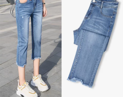 韩国薄款七分牛仔裤女2021夏季新款弹力显...