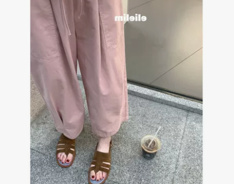 防晒日系棉麻裤女夏季灯笼裤粉色小个子阔腿九...