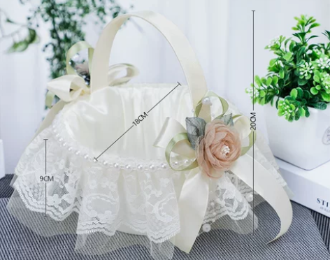 新娘结婚花篮蕾丝花边大号花童伴娘手提撒花篮...