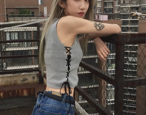 春夏女装韩版百搭无袖绑带针织衫短款外穿背心...