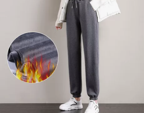 ?加绒运动裤女宽松显瘦秋冬季休闲外穿高个子...