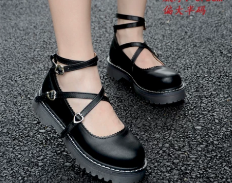 复古森女系圆头松糕牛筋厚底娃娃鞋单鞋女夏学...