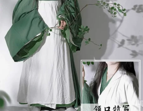 【国庆价】绿色汉服女秋季上班穿直裾古装魏晋...