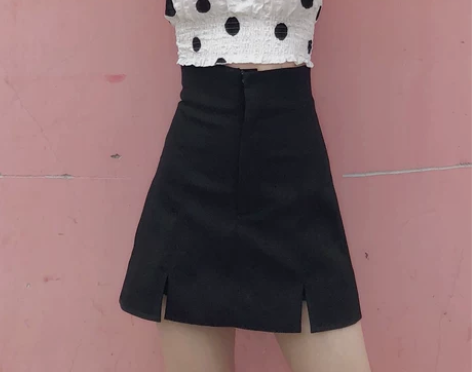 黑色高腰包臀短裙夏季女装ins超火半身裙港...