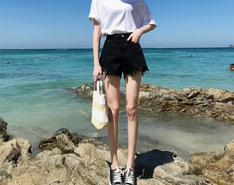 牛仔短裤女2020新款高腰热裤显瘦黑色白色...