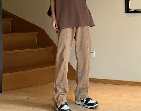 喇叭牛仔裤 蓝色喇叭裤牛仔裤棕咖色男加绒加...