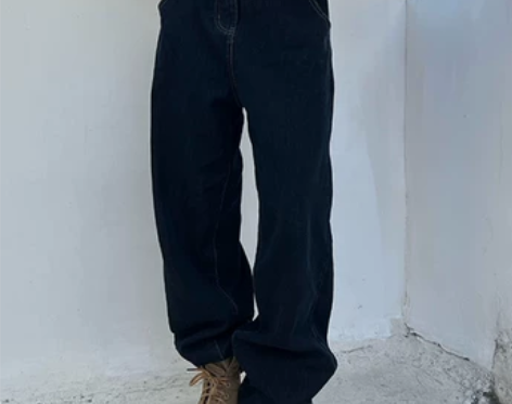 美式高腰翻边牛仔裤女大码复古早秋新款直筒显...