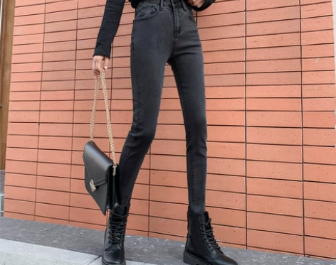 烟灰色牛仔裤女2020春季新款高腰显瘦紧身...