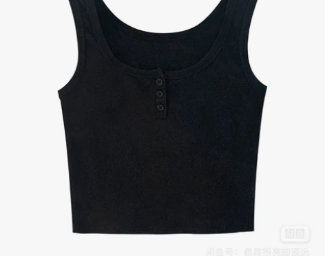 美式复古纯色螺纹无袖背心百搭胸前三粒扣修身...