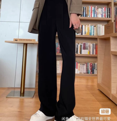 黑色阔腿裤西装裤秋冬加绒高腰拖地直筒裤, ...