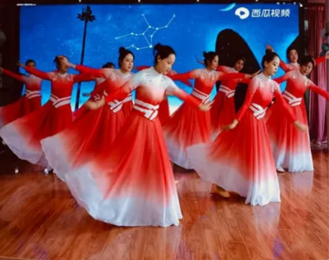 现代开场舞盛开舞蹈演出服装大裙摆连衣裙歌伴...