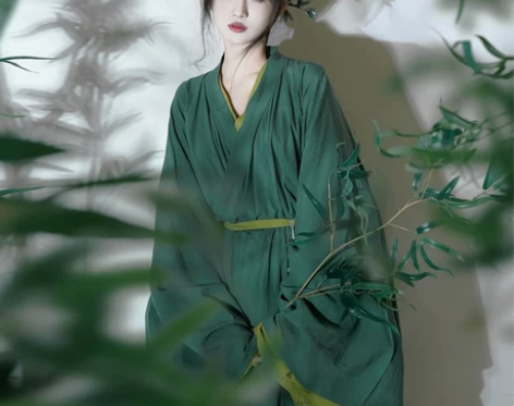 绿色汉服女夏季中国风直裾古装魏晋古风改良版...