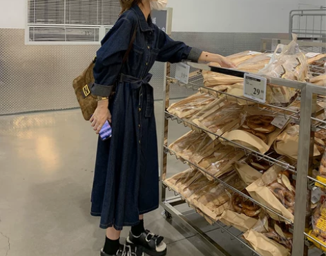 法式复古牛仔衬衫长袖连衣裙女春秋2022新...