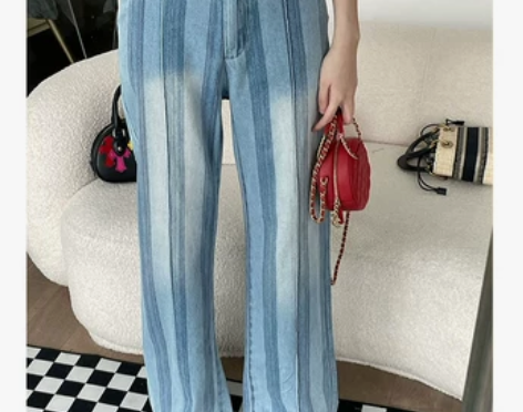 ?西油南饭 竖条设计牛仔裤女2022夏小个...