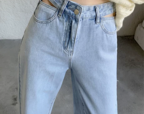 辣妹穿搭牛仔裤女春夏高腰直筒阔腿设计感小众...