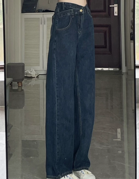 阔腿牛仔裤女秋冬宽松2022新款高腰设计感...