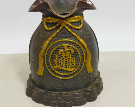 古玩古董铜器摆件纯铜老物件招财进宝钱袋子造...