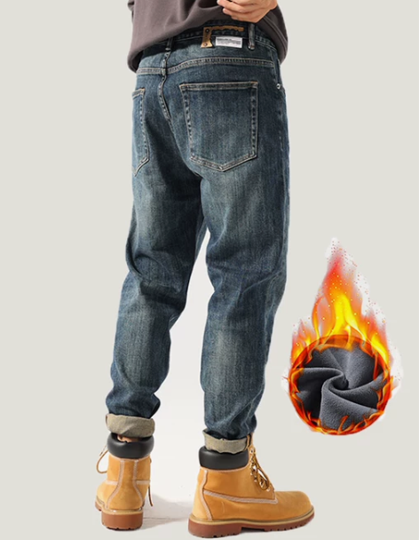 2022新款冬季加绒加厚牛仔裤男款直筒宽松...