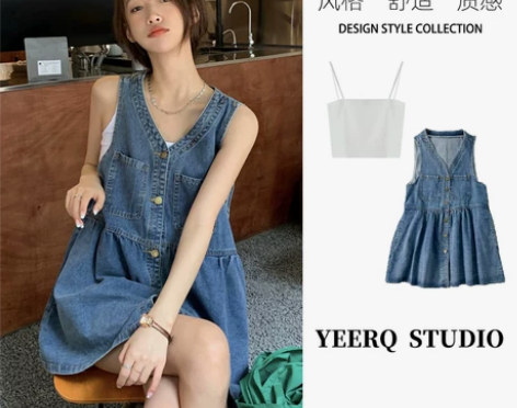 牛仔背带裙女夏套装小个子2022新款薄款韩...