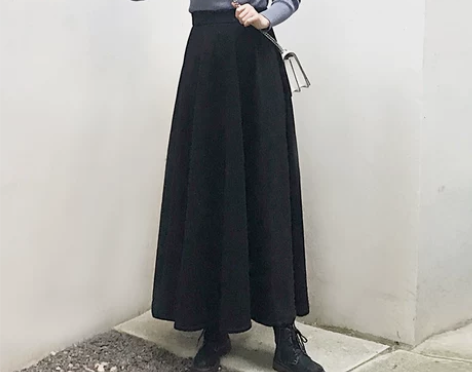 古韵自制长款大摆裙显瘦高腰及踝松紧腰中长半...