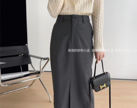 端庄时髦有学识 意大利羊毛高腰铅笔裙黑色气...