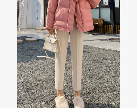 米白色毛呢裤子女秋冬爆款2022新款休闲哈...