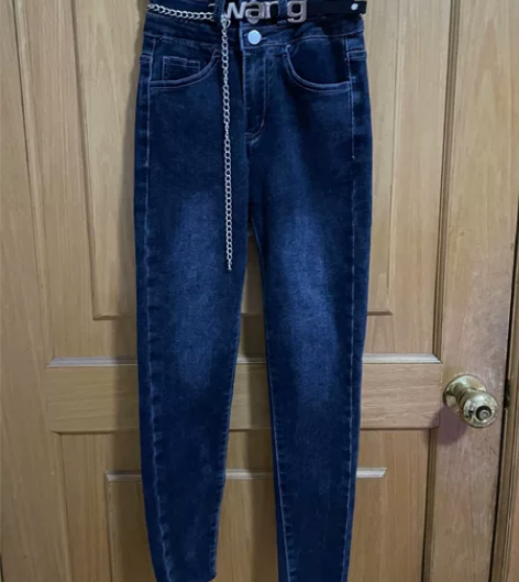 高腰小脚牛仔裤，蓝黑色单款，s码送腰链，全...