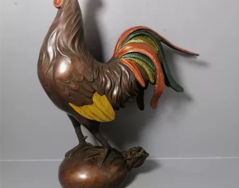 精品仿古铜器鎏金五彩公鸡生肖鸡铜鸡摆件家居...