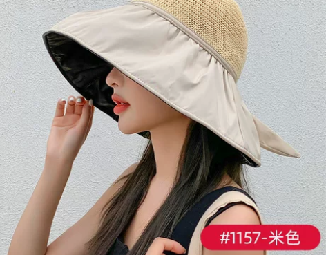 黑胶遮阳帽女夏季镂空草帽大檐遮脸防晒紫外线...