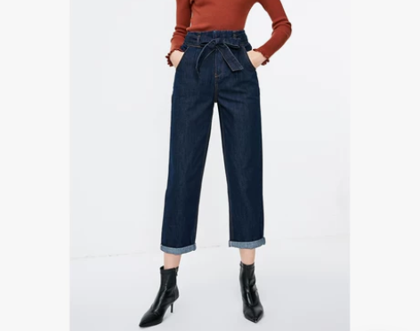 ONLY2022秋冬新款高腰系带宽松直筒老...