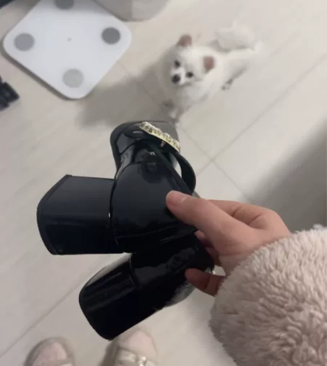 chic 原创设计！真皮复古水钻方扣玛丽珍...