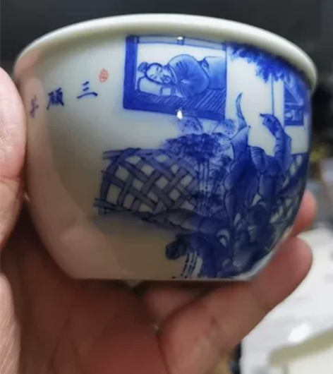 良朋柴窑 青花 三顾茅庐题材 缸杯 良朋 ...