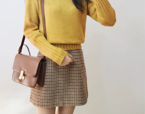 千鸟格半身裙秋冬新款毛呢裙修身显瘦a型高腰...