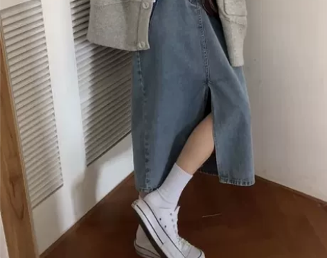 大码女装复古开叉牛仔裙胖妹妹mm春季港风高...