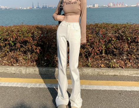 微喇叭牛仔裤女早秋新款高腰弹力显瘦辣妹美式...