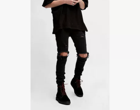 破洞牛仔裤 破洞牛仔裤小脚裤HS高品质De...