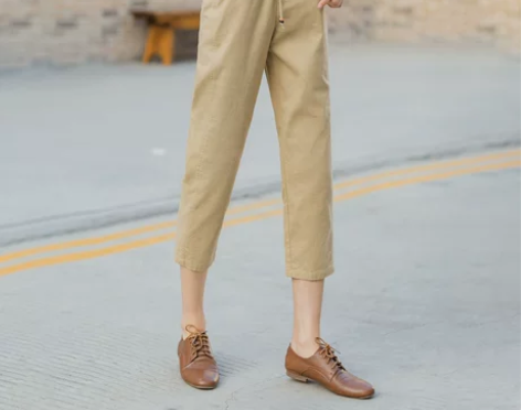 茵曼夏季新款棉麻裤女高腰亚麻裤子松紧腰休闲...