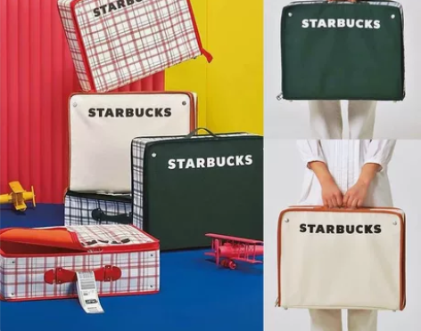 星巴克韩国限量复古手提旅行箱帆布收纳箱郊游...
